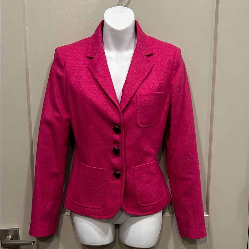 J.Crew Raspberry Pink Wool Scottish Cloth Robert Noble Lined Jacket Blazer